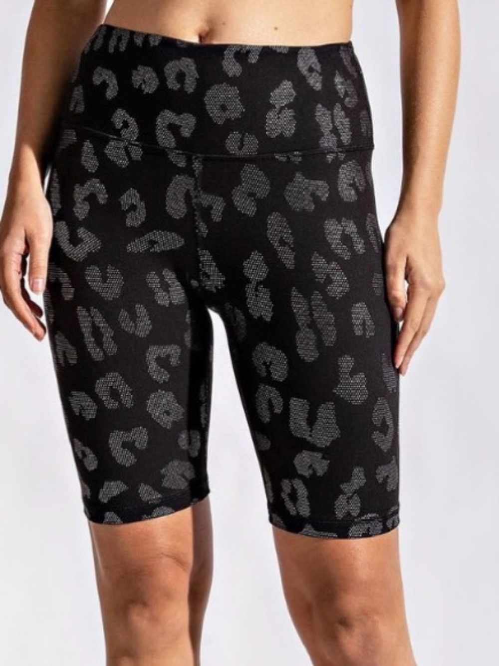 Rae Mode Black Silver Foil Leopard Print Bike Shorts Buttery Soft Size Small